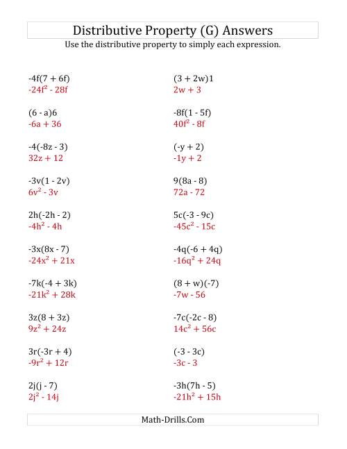 The Using the Distributive Property (Some Answers Include Exponents) (G) Math Worksheet Page 2