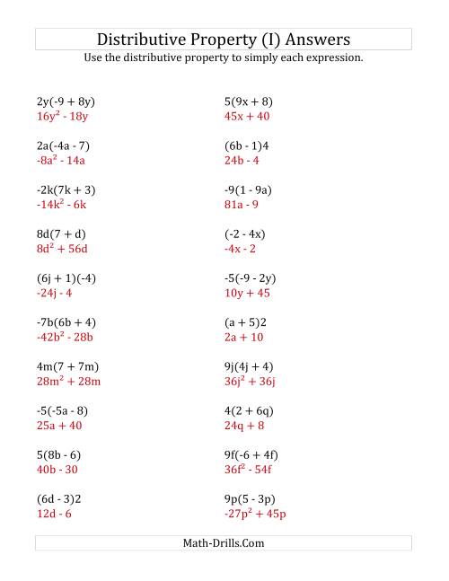 The Using the Distributive Property (Some Answers Include Exponents) (I) Math Worksheet Page 2