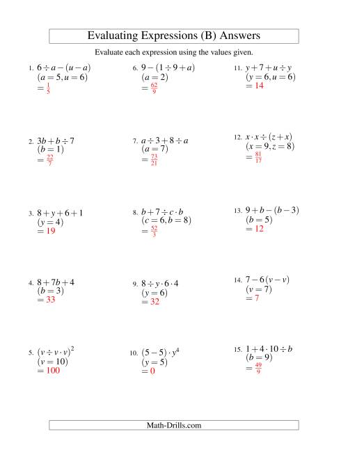 The Evaluating Three-Step Algebraic Expressions with Two Variables (B) Math Worksheet Page 2