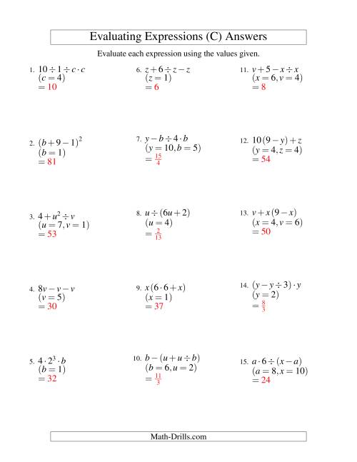 The Evaluating Three-Step Algebraic Expressions with Two Variables (C) Math Worksheet Page 2