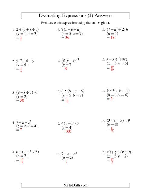 The Evaluating Three-Step Algebraic Expressions with Two Variables (J) Math Worksheet Page 2