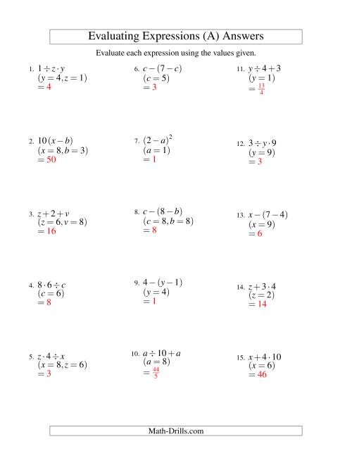 The Evaluating Two-Step Algebraic Expressions with Two Variables (A) Math Worksheet Page 2