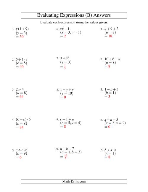 The Evaluating Two-Step Algebraic Expressions with Two Variables (B) Math Worksheet Page 2