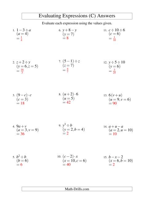 The Evaluating Two-Step Algebraic Expressions with Two Variables (C) Math Worksheet Page 2