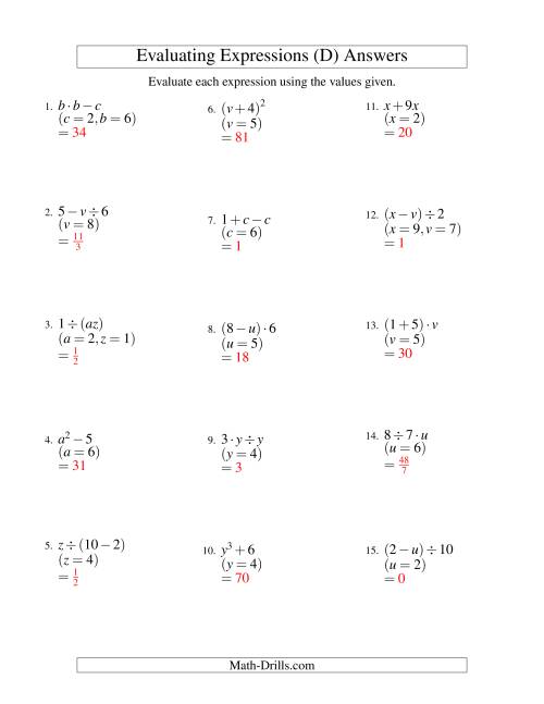 The Evaluating Two-Step Algebraic Expressions with Two Variables (D) Math Worksheet Page 2
