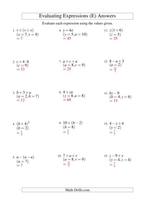 The Evaluating Two-Step Algebraic Expressions with Two Variables (E) Math Worksheet Page 2