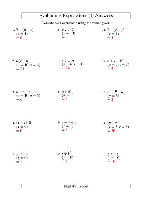 The Evaluating Two-Step Algebraic Expressions with Two Variables (I) Math Worksheet Page 2