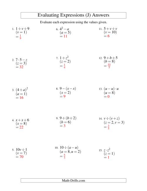 The Evaluating Two-Step Algebraic Expressions with Two Variables (J) Math Worksheet Page 2