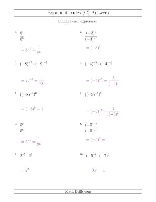 The Mixed Exponent Rules (With Negatives) (C) Math Worksheet Page 2