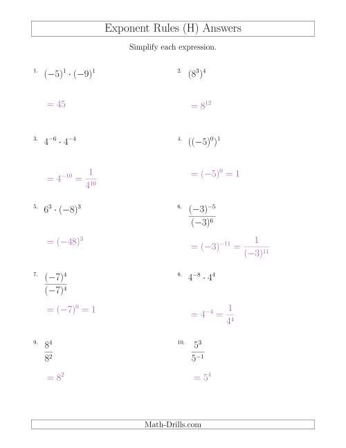 The Mixed Exponent Rules (With Negatives) (H) Math Worksheet Page 2