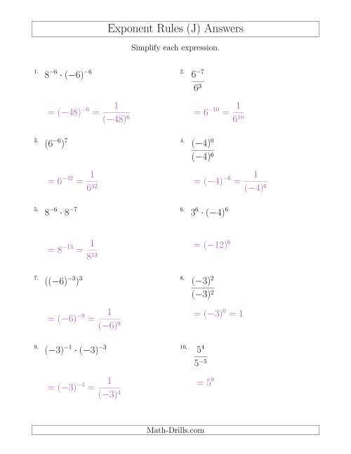 The Mixed Exponent Rules (With Negatives) (J) Math Worksheet Page 2