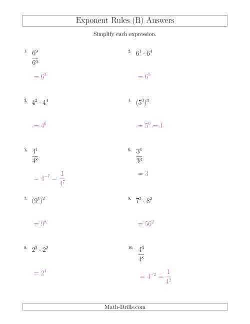 The Mixed Exponent Rules (All Positive) (B) Math Worksheet Page 2