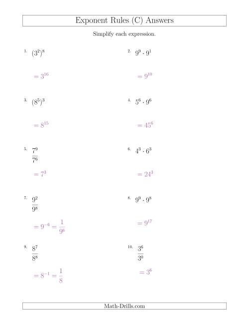 The Mixed Exponent Rules (All Positive) (C) Math Worksheet Page 2