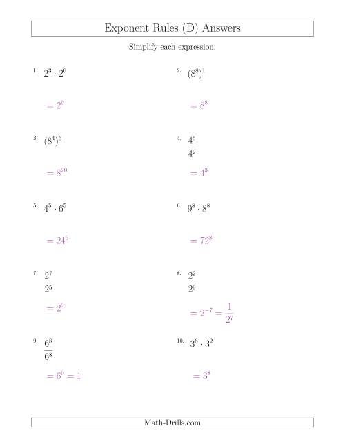 The Mixed Exponent Rules (All Positive) (D) Math Worksheet Page 2