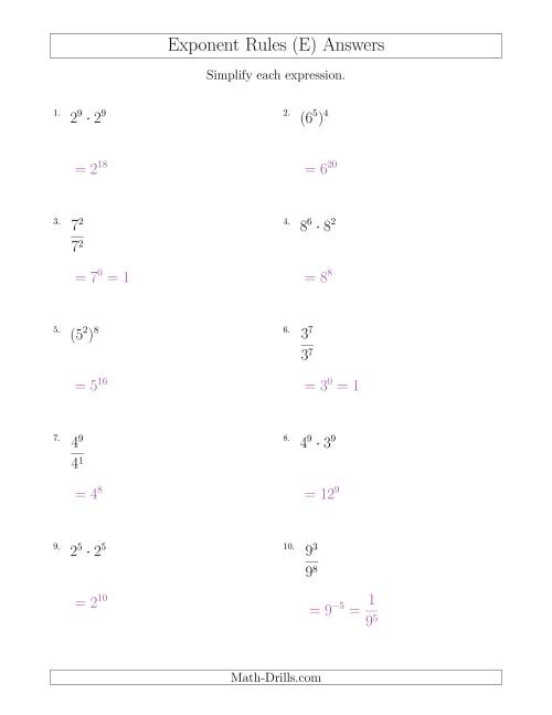 The Mixed Exponent Rules (All Positive) (E) Math Worksheet Page 2
