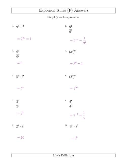The Mixed Exponent Rules (All Positive) (F) Math Worksheet Page 2