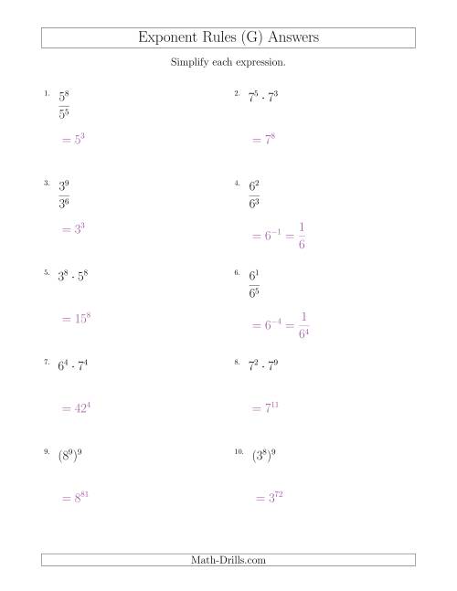 The Mixed Exponent Rules (All Positive) (G) Math Worksheet Page 2