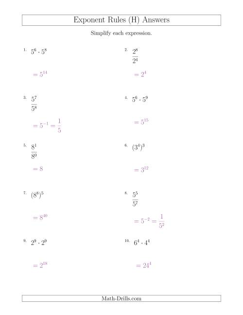 The Mixed Exponent Rules (All Positive) (H) Math Worksheet Page 2
