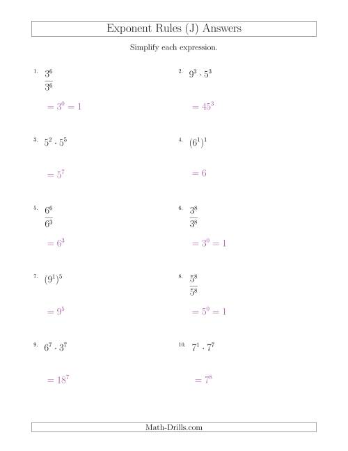 The Mixed Exponent Rules (All Positive) (J) Math Worksheet Page 2