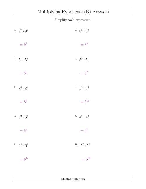 The Multiplying Exponents (All Positive) (B) Math Worksheet Page 2
