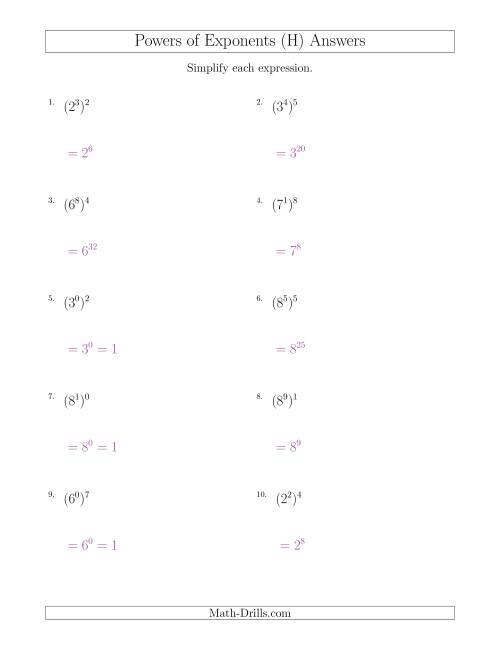 The Powers of Exponents (All Positive) (H) Math Worksheet Page 2