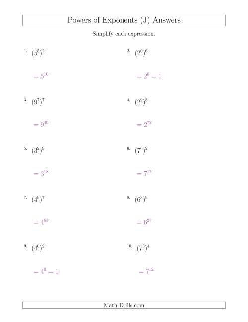 The Powers of Exponents (All Positive) (J) Math Worksheet Page 2