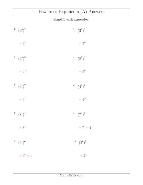 The Powers of Exponents (All Positive) (All) Math Worksheet Page 2