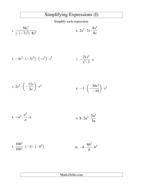 simplifying-algebraic-expressions-with-one-variable-and-four-terms-multiplication-and-division-i