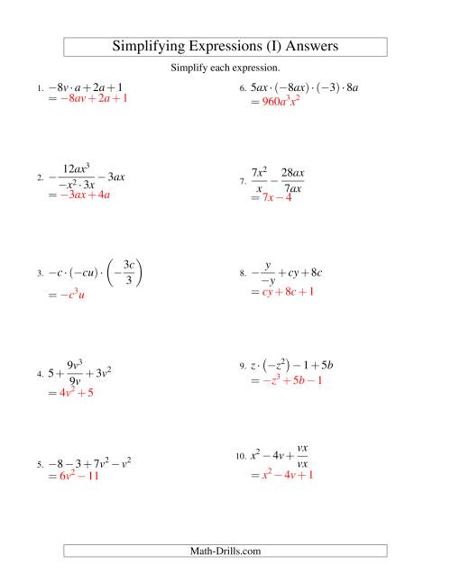The Simplifying Algebraic Expressions with Two Variables and Four Terms (All Operations) (I) Math Worksheet Page 2