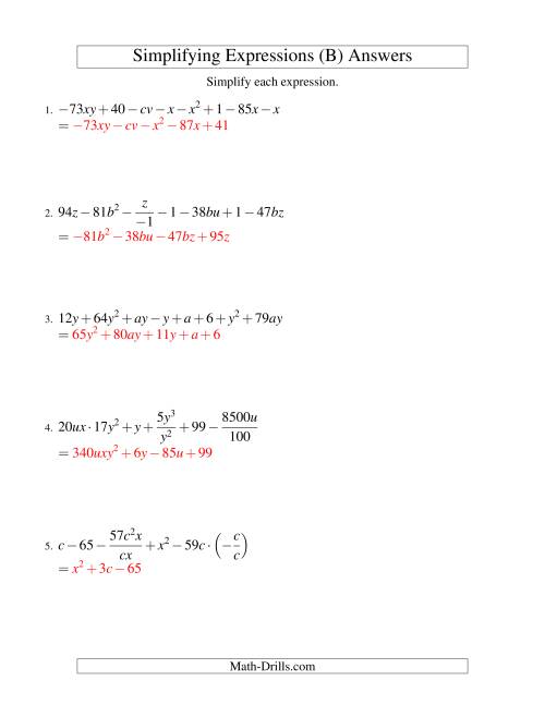 The Simplifying Algebraic Expressions (Challenge) (B) Math Worksheet Page 2