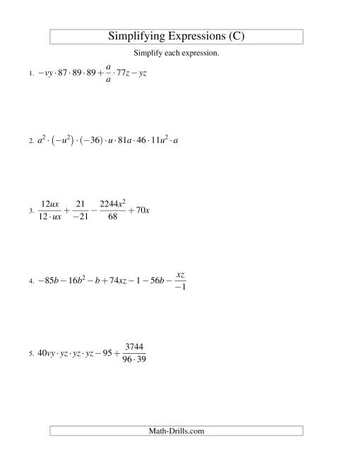 The Simplifying Algebraic Expressions (Challenge) (C) Math Worksheet