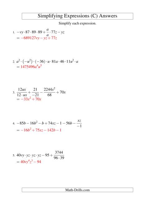 The Simplifying Algebraic Expressions (Challenge) (C) Math Worksheet Page 2