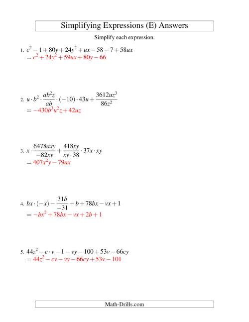 The Simplifying Algebraic Expressions (Challenge) (E) Math Worksheet Page 2