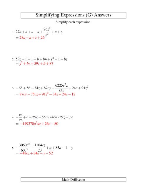 The Simplifying Algebraic Expressions (Challenge) (G) Math Worksheet Page 2