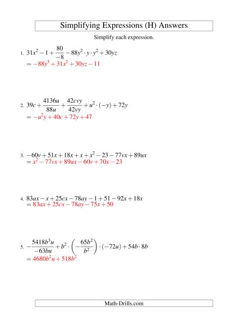 The Simplifying Algebraic Expressions (Challenge) (H) Math Worksheet Page 2
