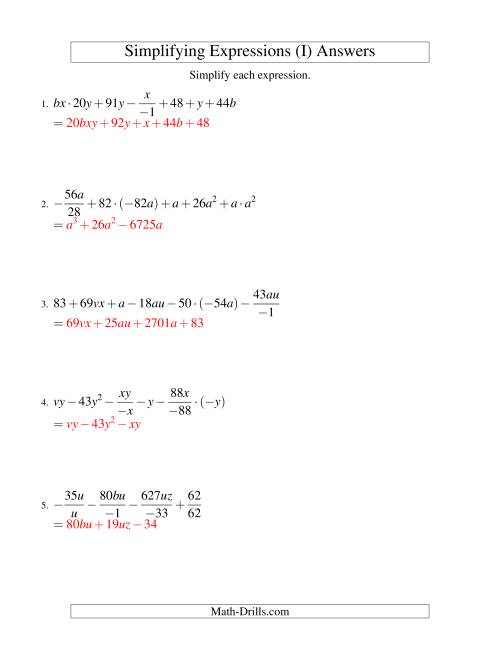 The Simplifying Algebraic Expressions (Challenge) (I) Math Worksheet Page 2