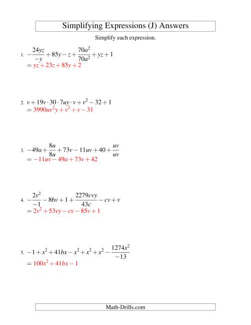 The Simplifying Algebraic Expressions (Challenge) (J) Math Worksheet Page 2