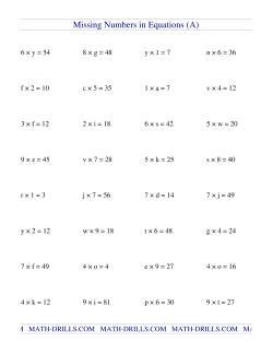 Missing Numbers in Equations (variables) -- Multiplication