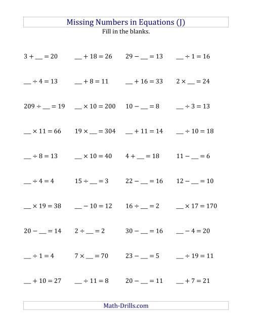 Missing Numbers in Equations (Blanks) -- All Operations ...
