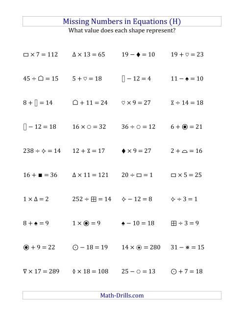 Missing Numbers in Equations (Symbols) -- All Operations ...
