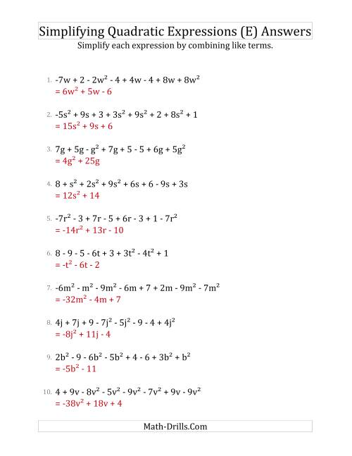 The Simplifying Quadratic Expressions with 8 Terms (E) Math Worksheet Page 2