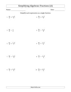 Simplifying Simple Algebraic Fractions (Easier)