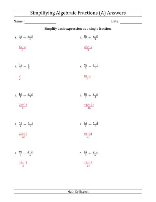 The Simplifying Simple Algebraic Fractions (Easier) (A) Math Worksheet Page 2