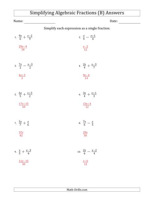 The Simplifying Simple Algebraic Fractions (Easier) (B) Math Worksheet Page 2