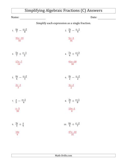 The Simplifying Simple Algebraic Fractions (Easier) (C) Math Worksheet Page 2