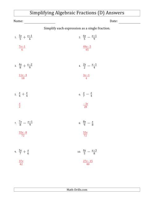 The Simplifying Simple Algebraic Fractions (Easier) (D) Math Worksheet Page 2
