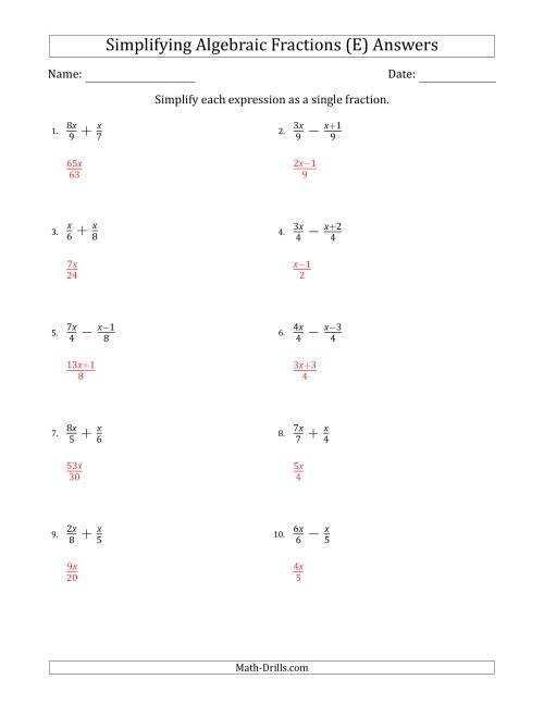 The Simplifying Simple Algebraic Fractions (Easier) (E) Math Worksheet Page 2