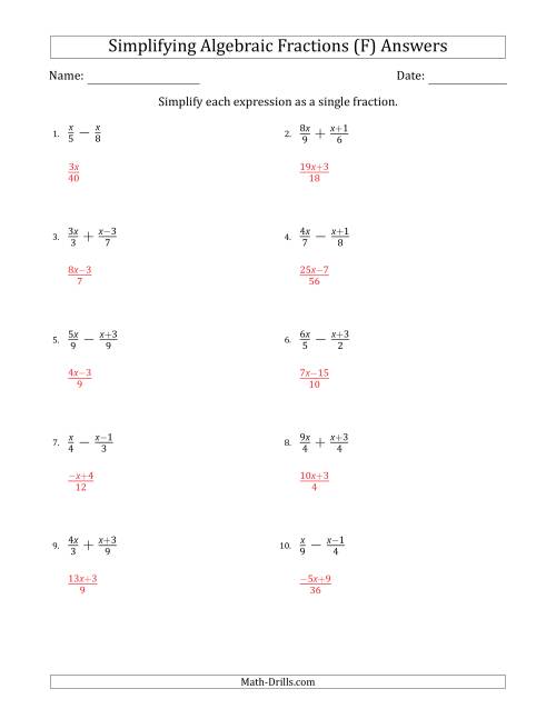 The Simplifying Simple Algebraic Fractions (Easier) (F) Math Worksheet Page 2
