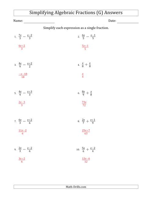 The Simplifying Simple Algebraic Fractions (Easier) (G) Math Worksheet Page 2