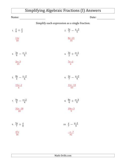 The Simplifying Simple Algebraic Fractions (Easier) (I) Math Worksheet Page 2